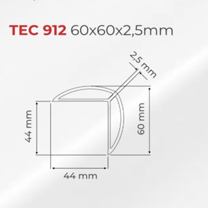 Cantoneira Flexível 90 graus PVC TEC 912 6cm 60x60x2,5x3000mm - Imagem 4